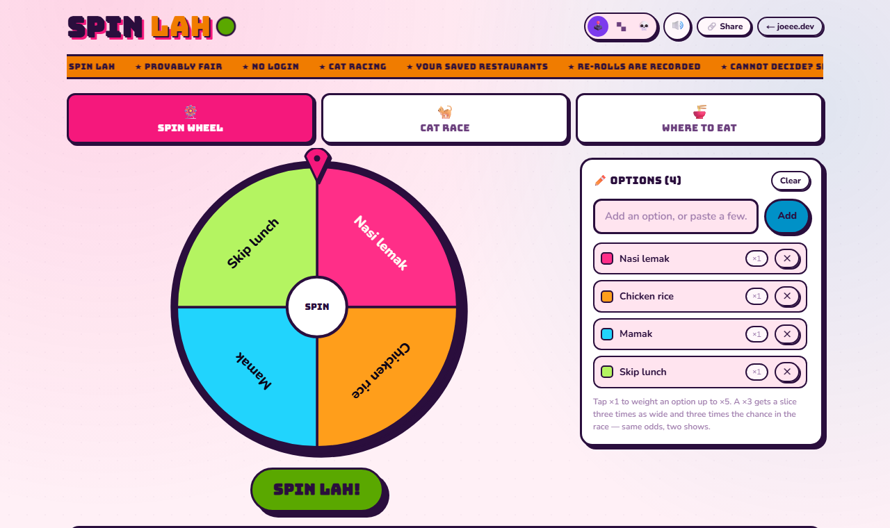 spinlah — Cannot Decide? Spin Lah